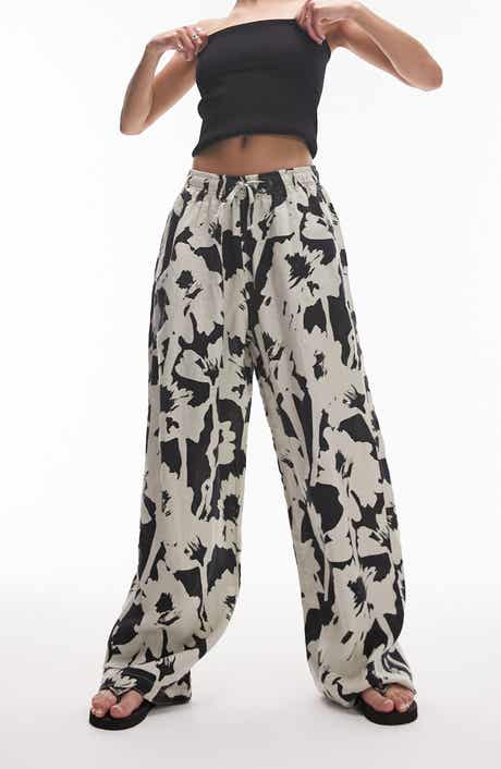Topshop Floral Linen Drawstring Pants
