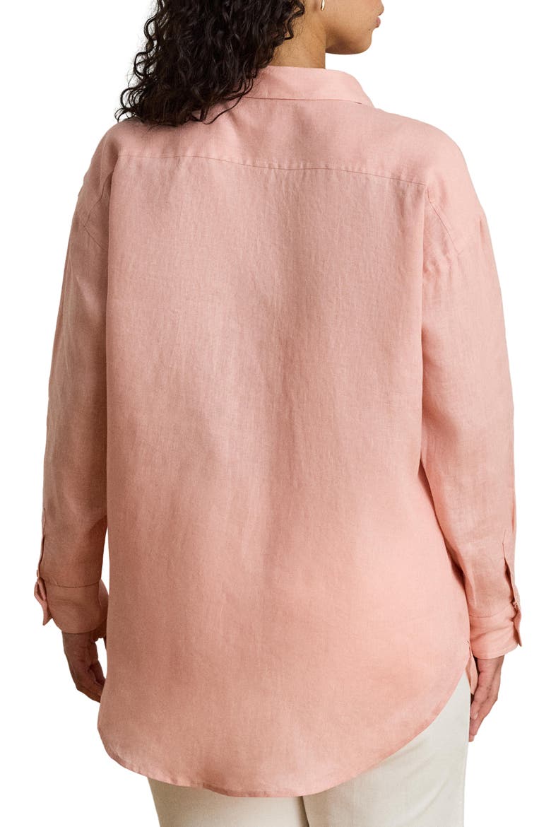 Relaxed Fit Eyelet Logo Embroidered Linen Button-Up Shirt, Alternate, color, PINK RHODONITE
