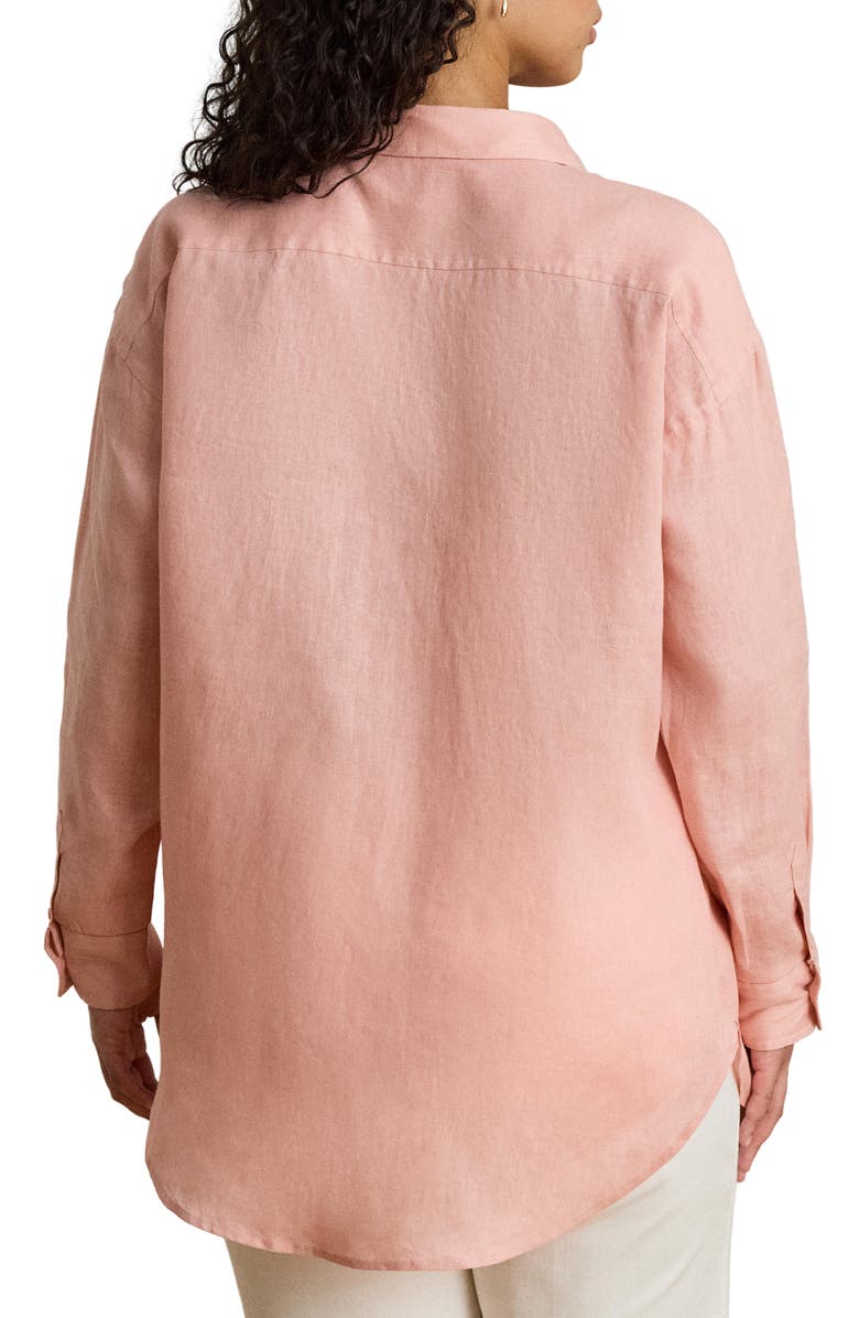 Lauren Ralph Lauren Relaxed Fit Eyelet Logo Embroidered Linen Button-Up Shirt, Alternate, color, Pink Rhodonite