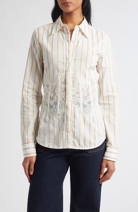Alana Lace Inset Striped Shirt