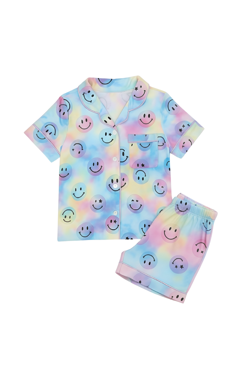 Preppy Goose Smiley Face Short Sleeve Jersey PJ, Main, color, Blue Multi