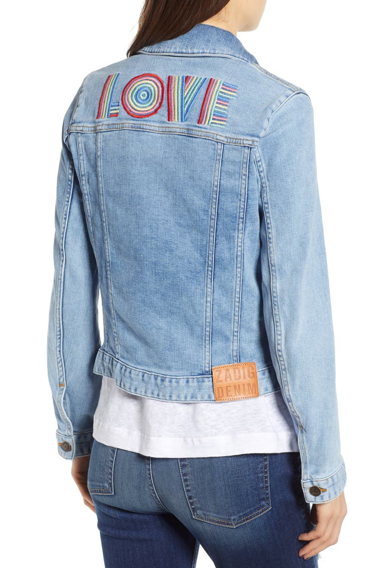 Embroidered Denim Jacket, Alternate, color, BLEU