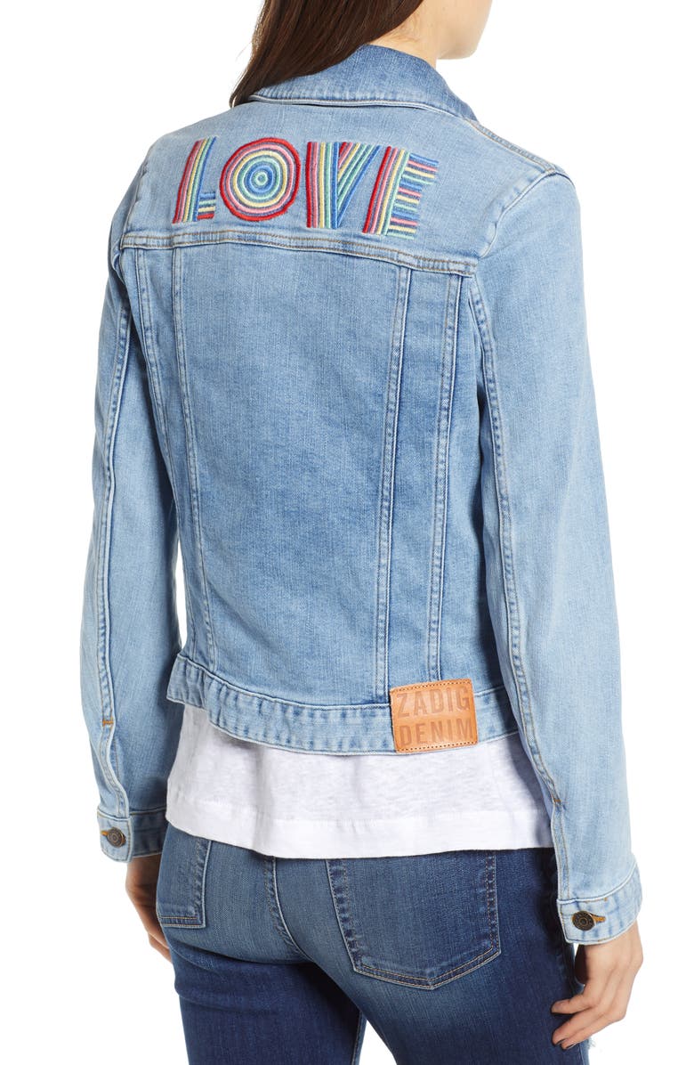 Zadig & Voltaire Embroidered Denim Jacket, Alternate, color, 