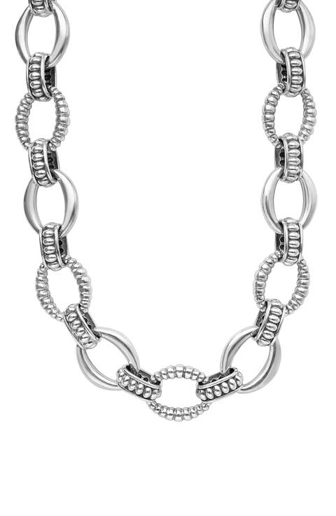 Signature Caviar Sterling Silver Oval Fluted Link Necklace