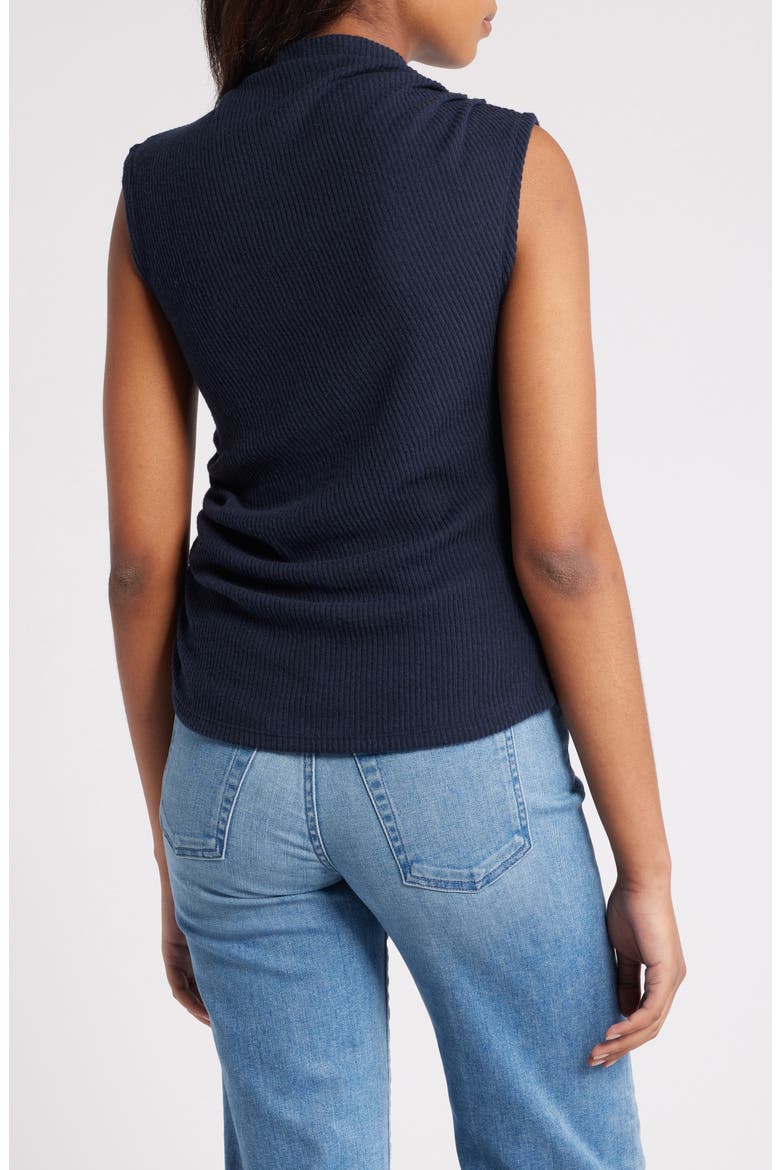 Asymmetric Ruched Sleeveless Mock Neck Knit Top, Alternate, color, HEATHER CARBON BLUE