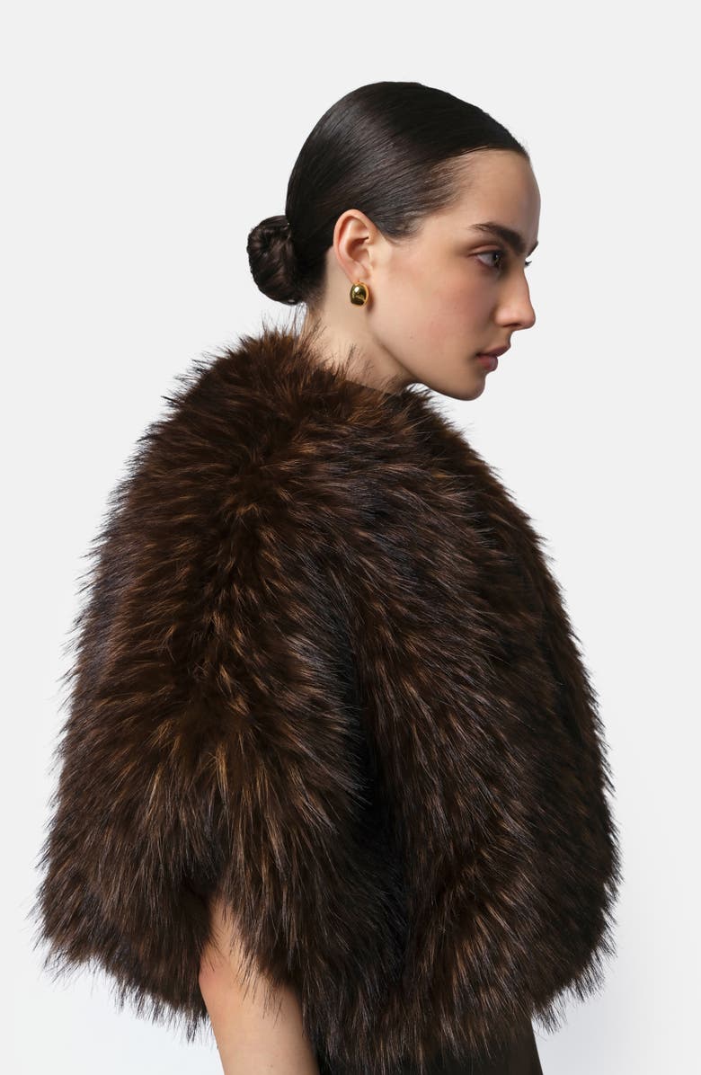 Apparis Devin Faux Fox Fur Shrug, Alternate, color, Dark Brown