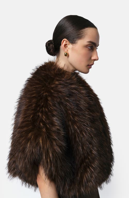 Apparis Devin Faux Fox Fur Shrug In Brown