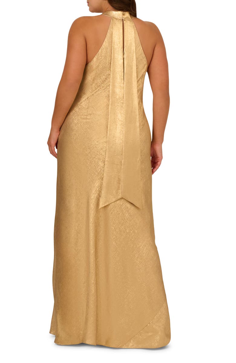 Adrianna Papell Foil Woven Halter Gown, Alternate, color, 