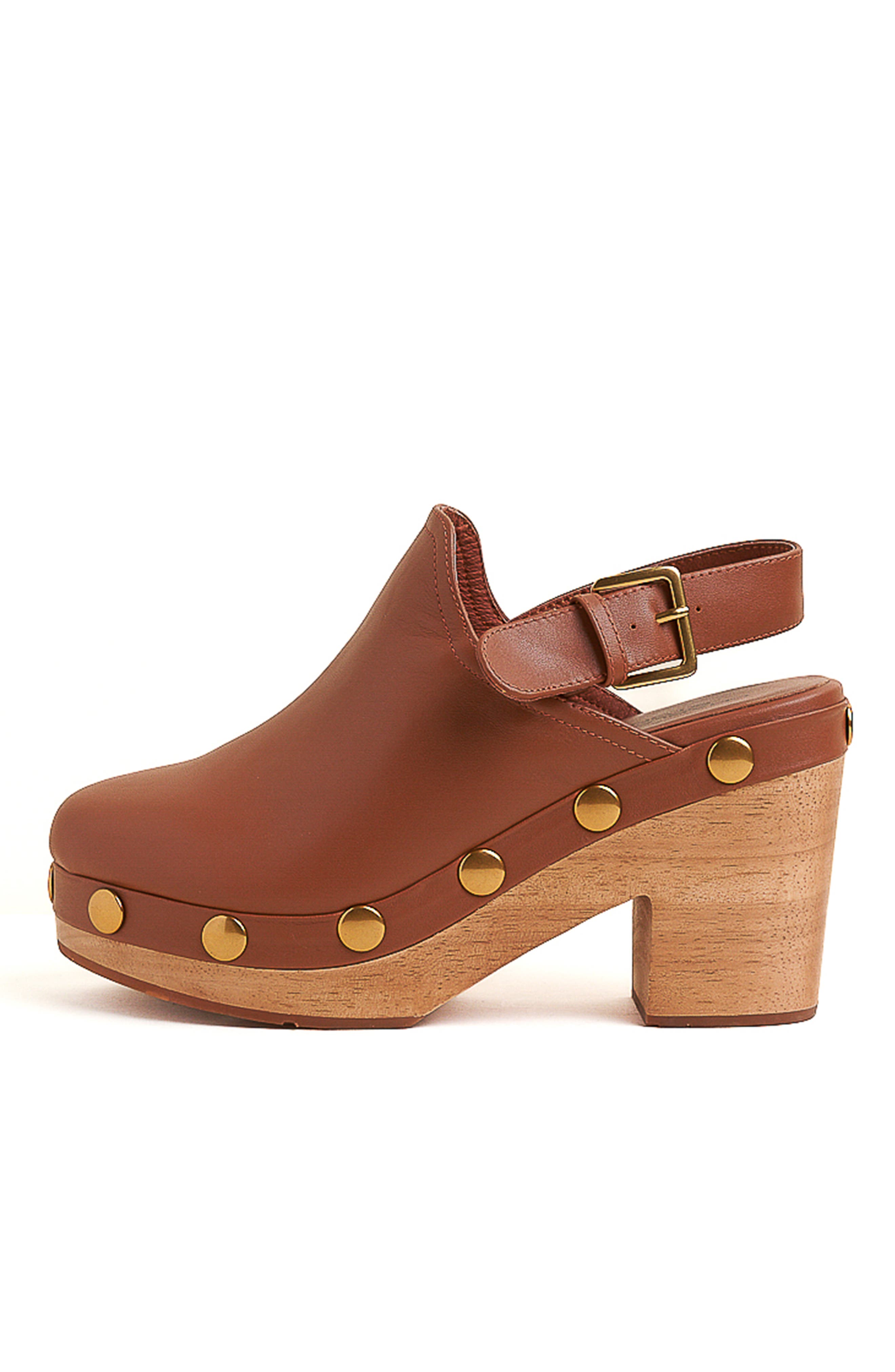 Charlotte Stone Hari Platform Slingback Studded Clog, Alternate, color, Luggage