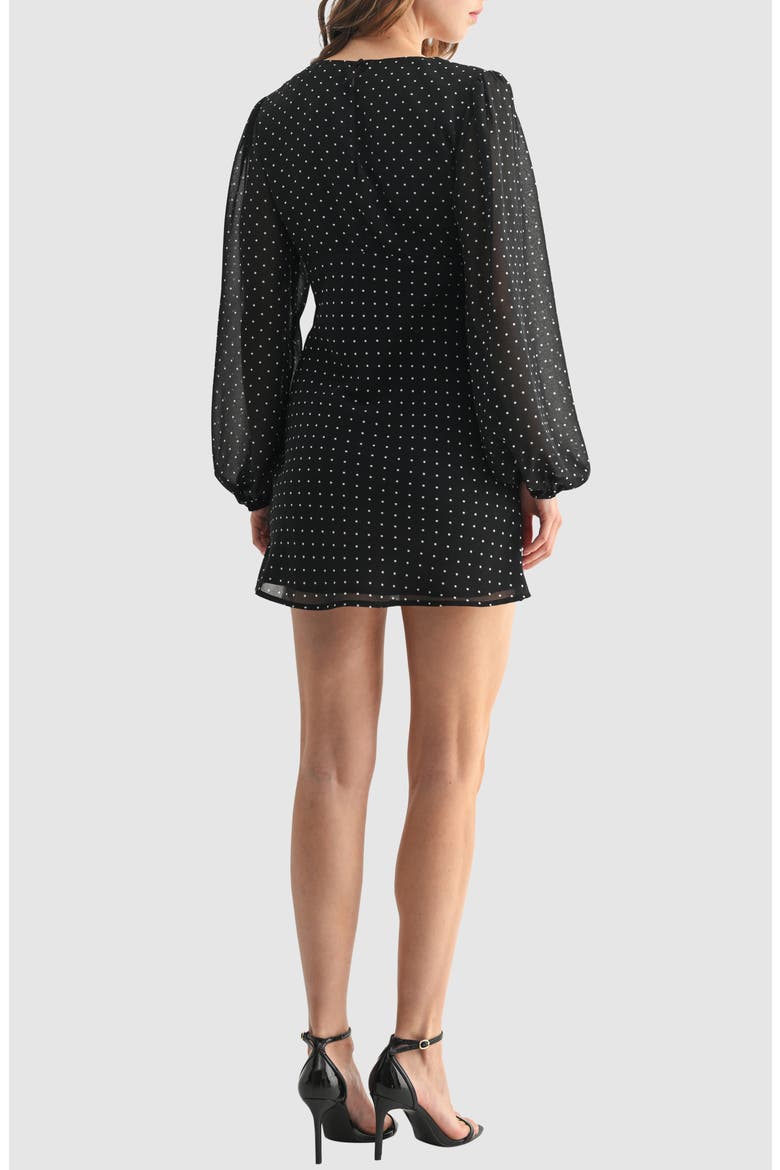 Polka Dot Lace Detail Long Sleeve Minidress, Alternate, color, BLACK WHITE DOT