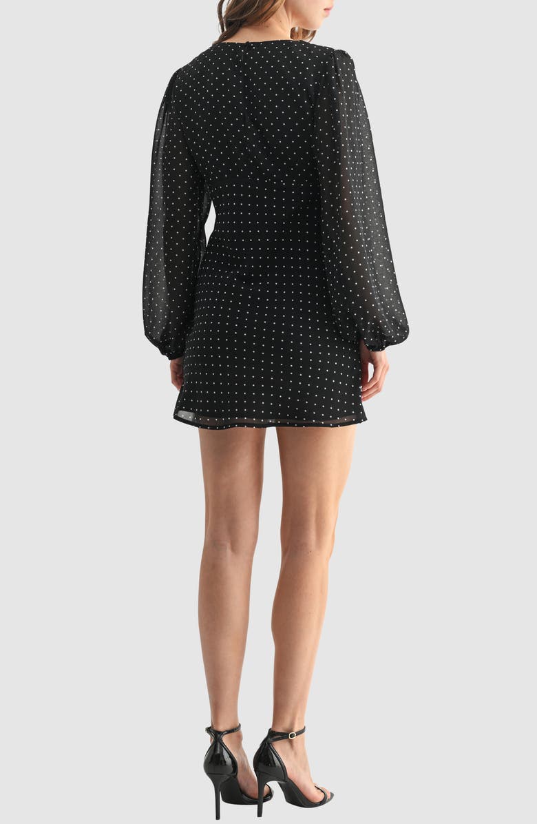 All in Favor Polka Dot Lace Detail Long Sleeve Minidress, Alternate, color, Black White Dot