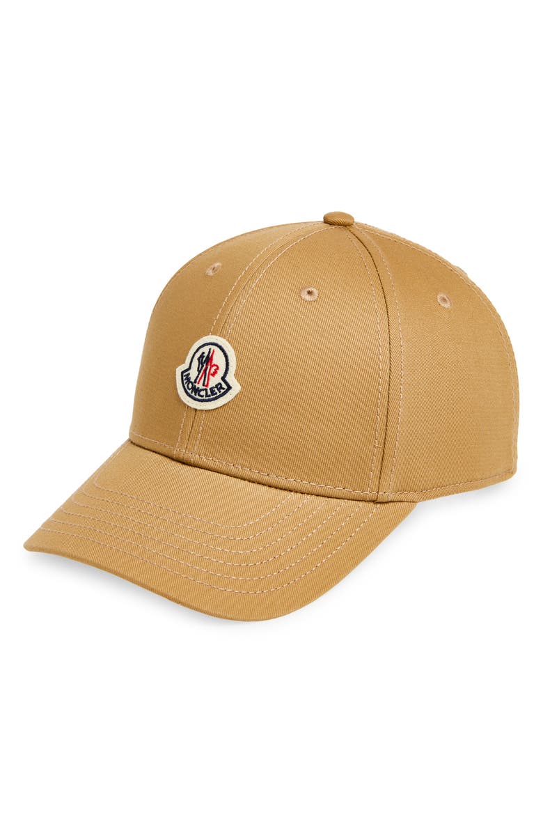 Moncler Logo Patch Baseball Cap, Main, color, Beige
