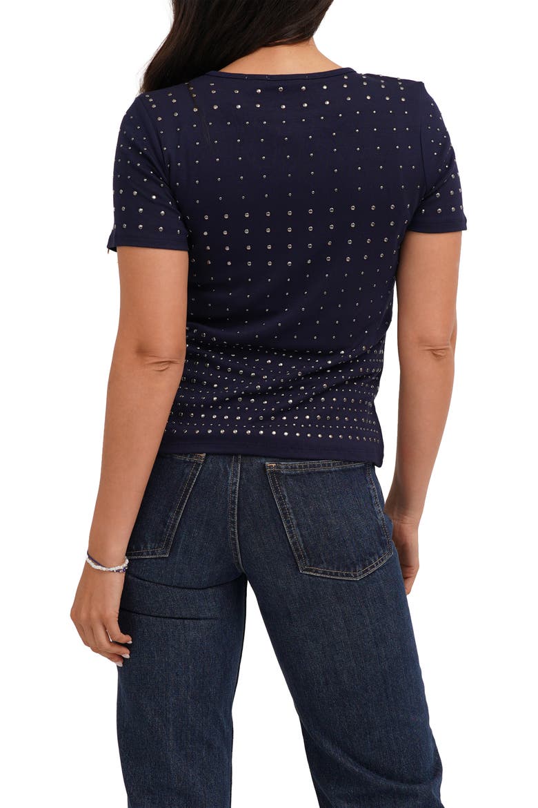 Allover Studded Short Sleeve Top, Alternate, color, NAVY