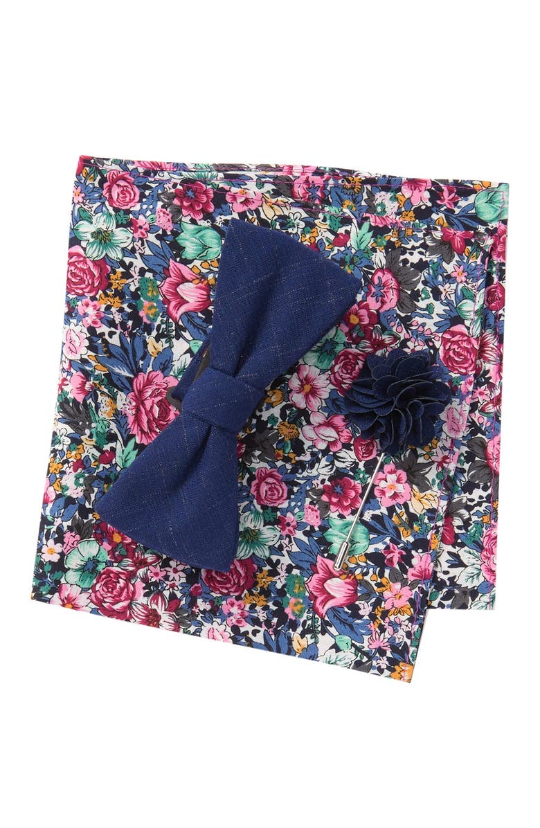 Original Penguin Hensel Solid Bow Tie, Pocket Square, & Lapel Pin Set, Main, color,