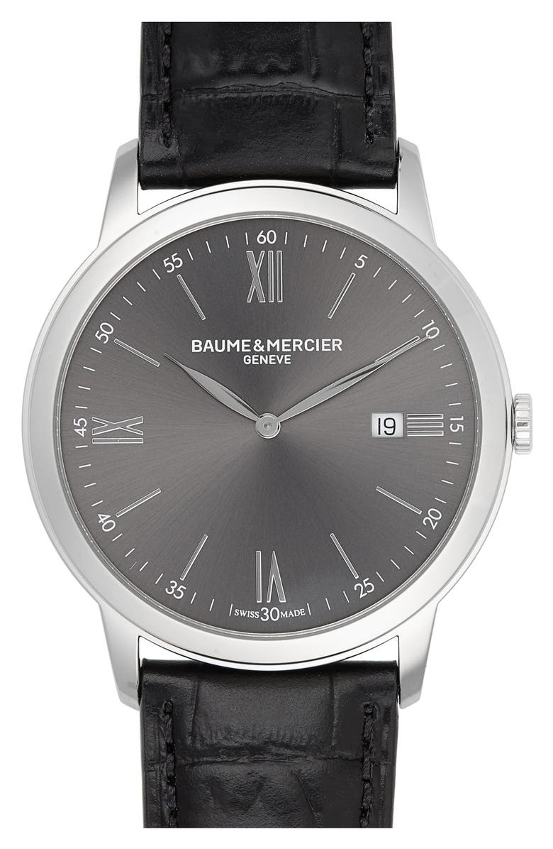 Baume & Mercier Classima Leather Strap Watch, 42mm, Main, color, 