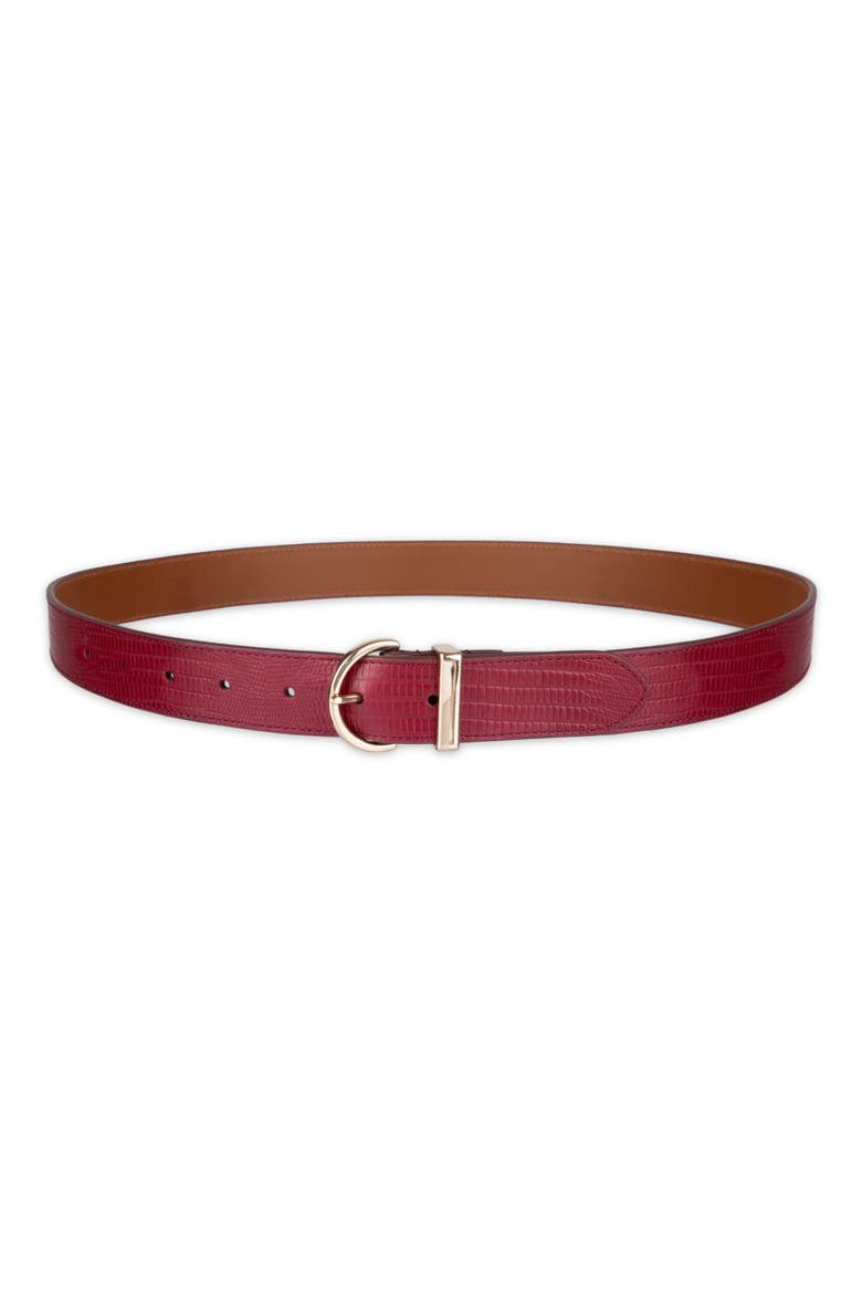 Lizard Embossed Leather Belt, Main, color, BURGUNDY