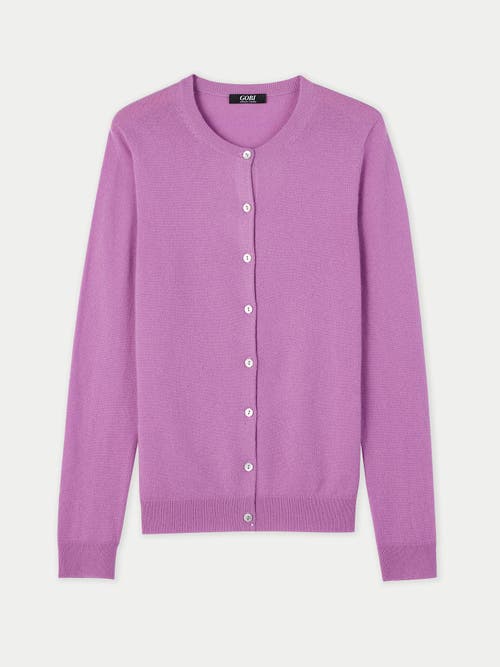 Gobi Mongolian Cashmere Crew Neck Cardigan In Fuchisa Pink