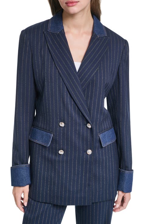 Denim Trim Striped Blazer