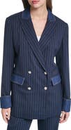 KARL LAGERFELD PARIS Denim Trim Striped Blazer