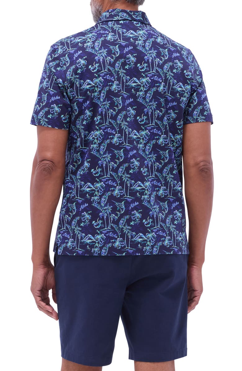 Bugatchi Hendrix Digital Island Print Pima Cotton Polo, Alternate, color, Navy
