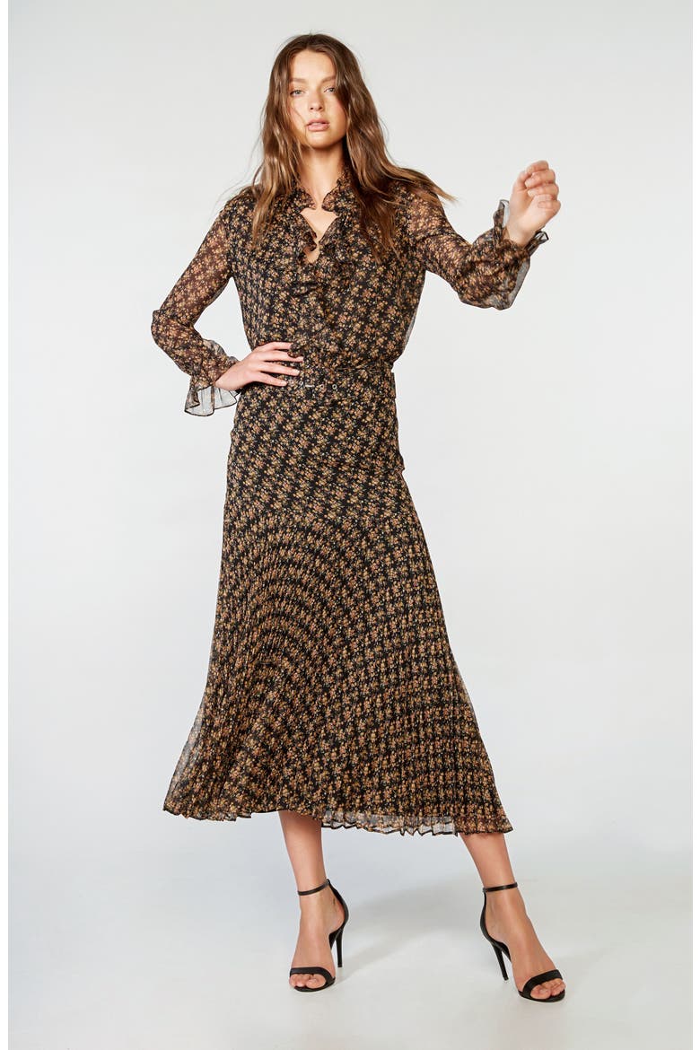 Dallas Floral Long Sleeve V Neck Dress, Alternate, color, BLACK DITSY