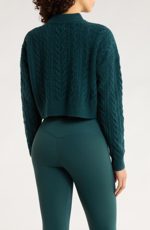 Mpg Cable Knit Crop Sweater In Green