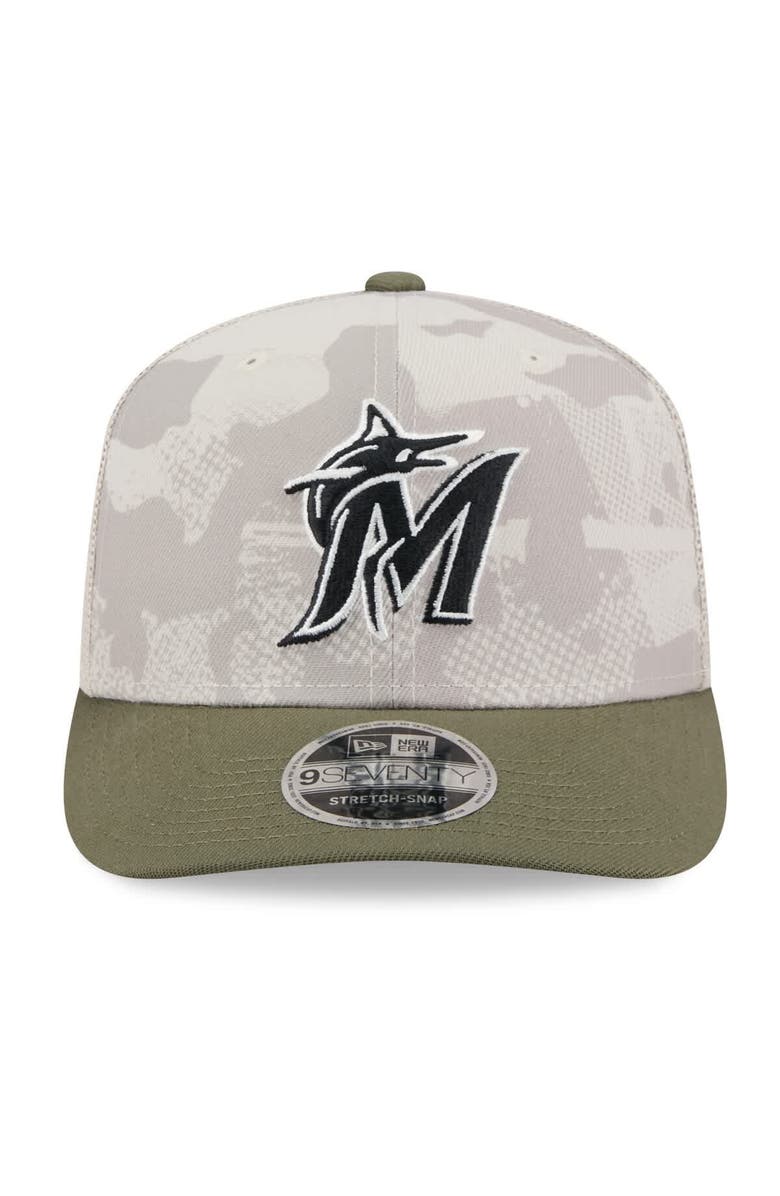 New Era Men's New Era Light Beige/Olive Miami Marlins 2025 Armed Forces Day 9SEVENTY Stretch-Snap Hat, Alternate, color, Light Beige