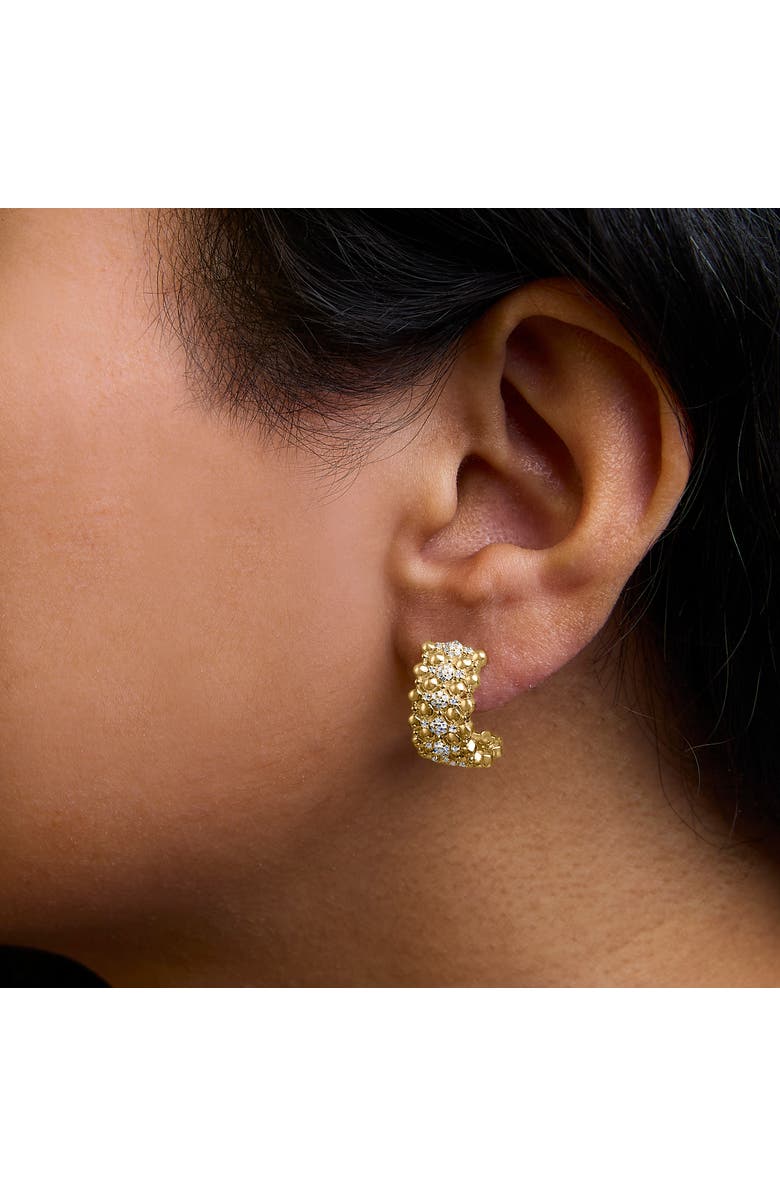 Haus of Brilliance 14K Yellow Gold Plated Silver 1/3 Cttw Diamond and Ball Bead J Hoop Earrings, Alternate, color, Yellow