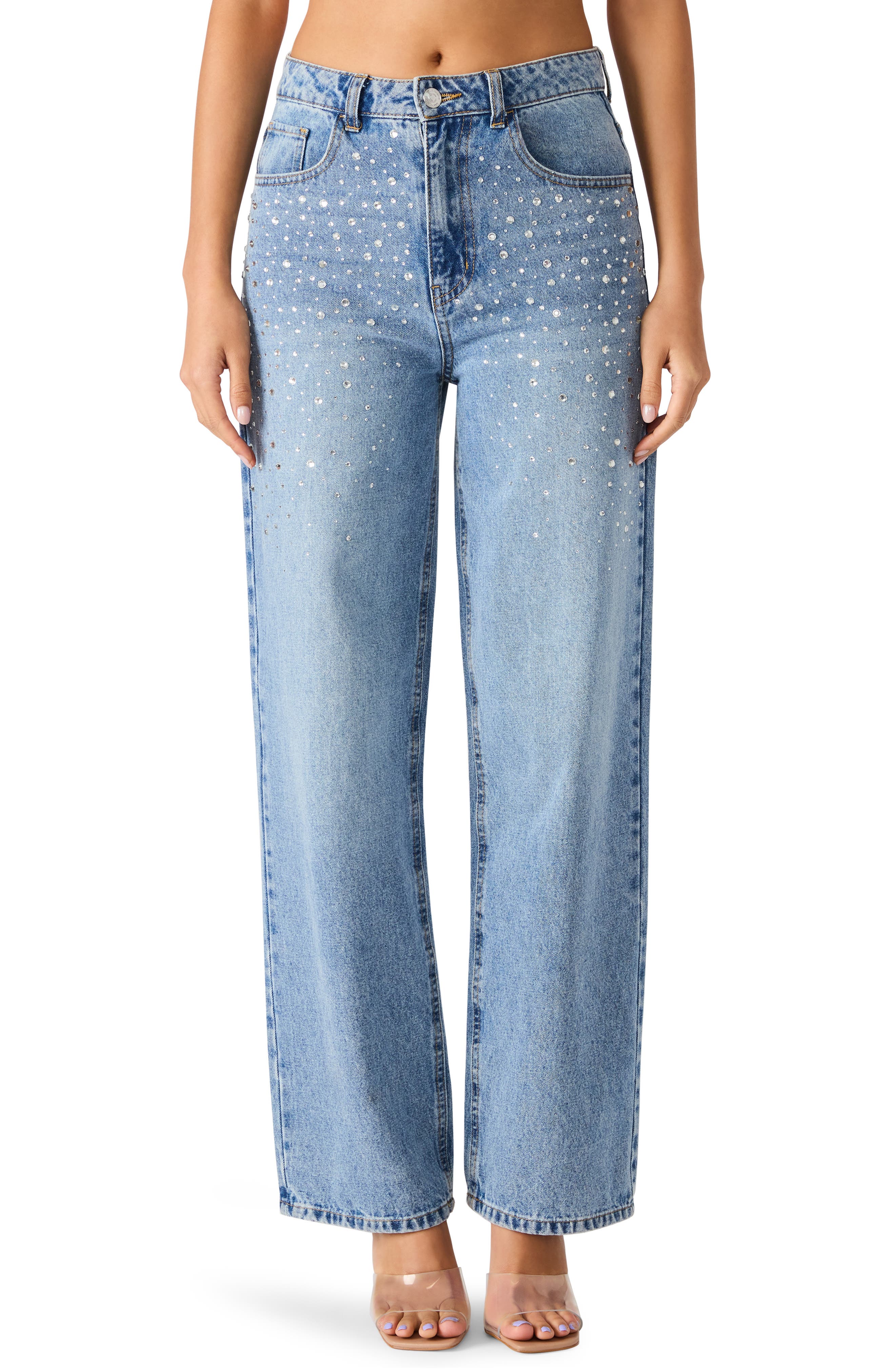 Steve Madden Taylor Crystal Embellished Straight Leg Jeans
