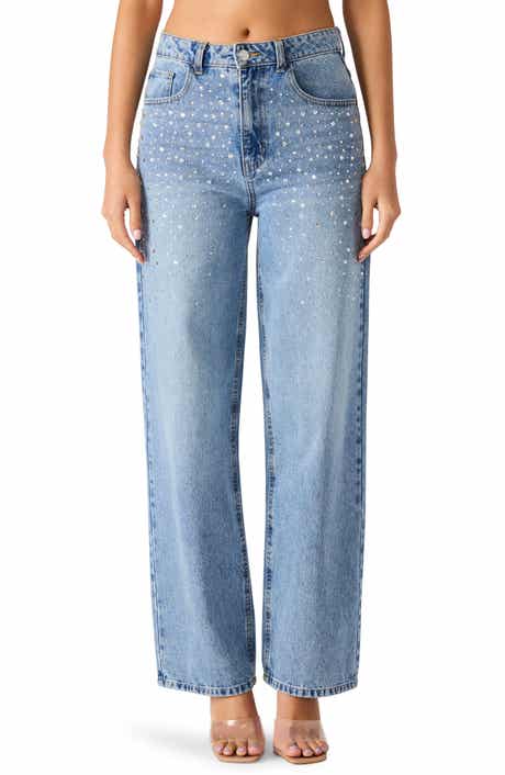 Steve Madden Taylor Crystal Embellished Straight Leg Jeans