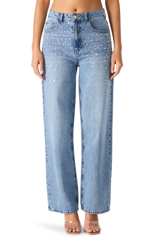 Steve Madden Taylor Crystal Embellished Straight Leg Jeans In Blue