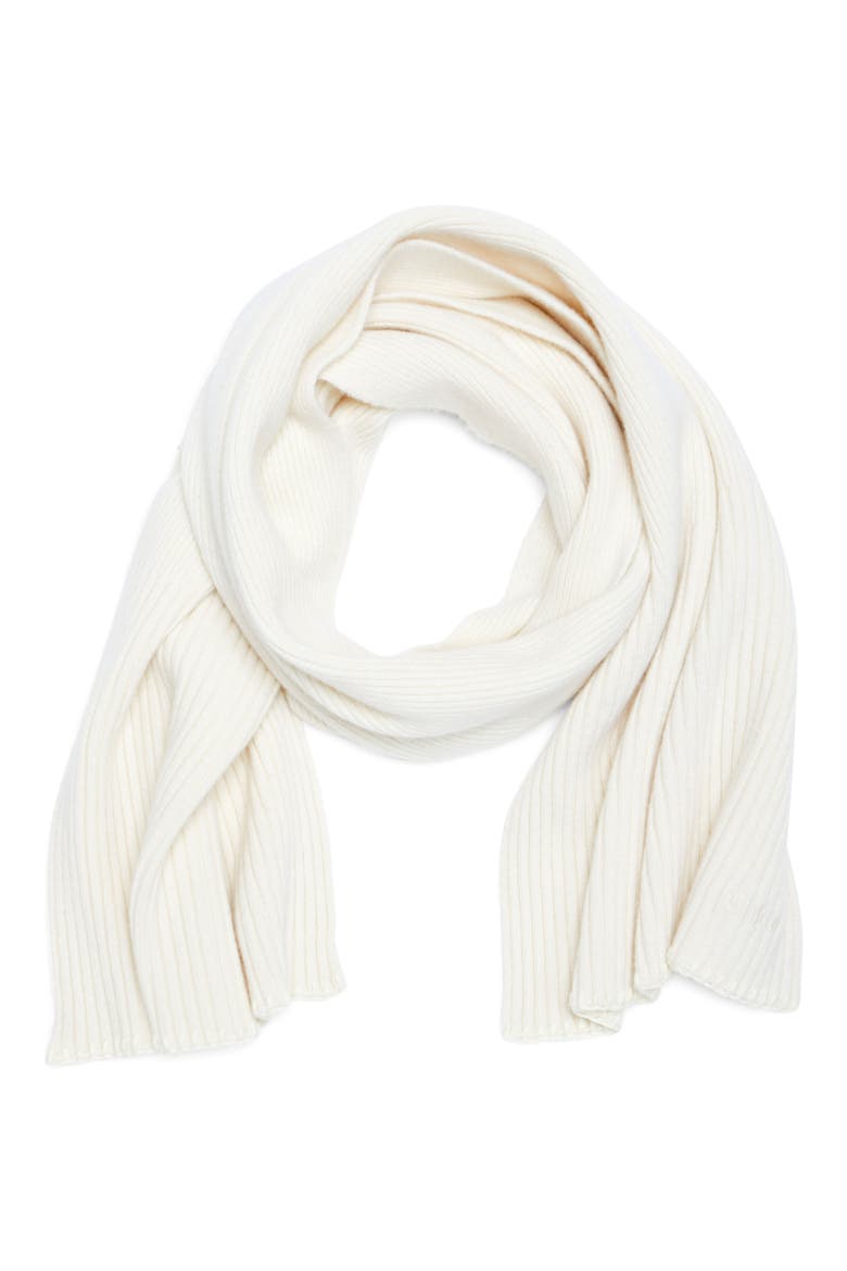 Blanket Stitch Wool & Cashmere Rib Scarf, Alternate, color, EDEN WHITE