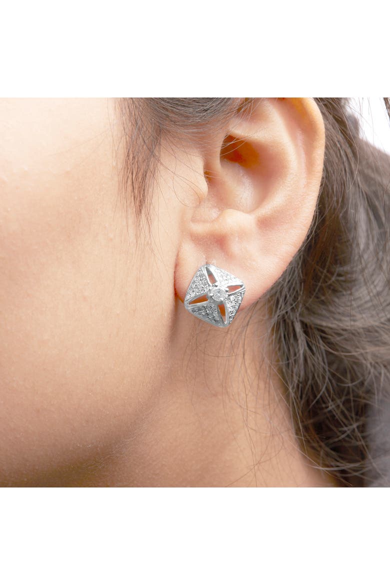 Silver 1.0 Ct Diamond Studded Rhombus Stud Earring, Alternate, color, White