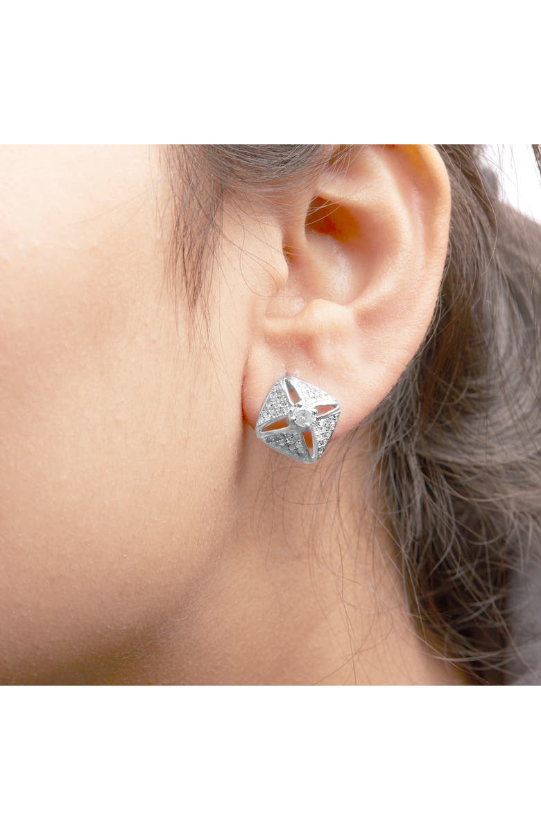 Haus of Brilliance Silver 1.0 Ct Diamond Studded Rhombus Stud Earring, Alternate, color, White