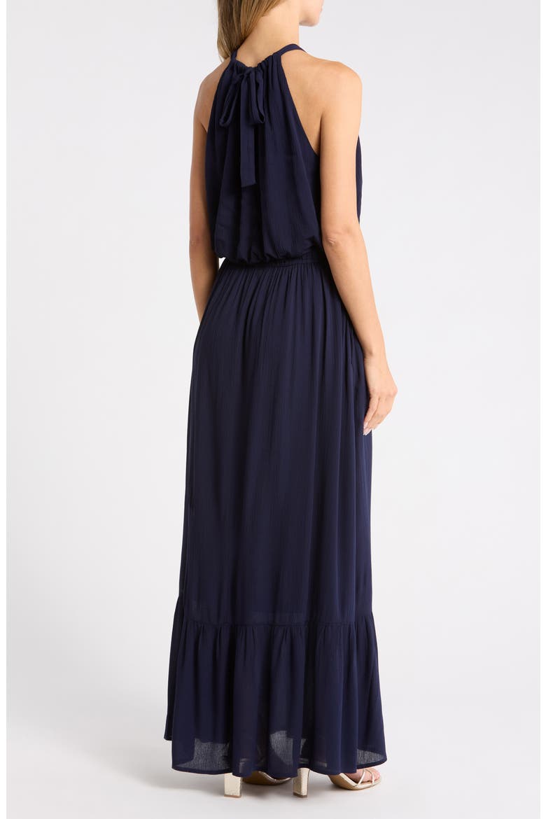 Halter Neck Gauze Maxi Dress, Alternate, color, NAVY