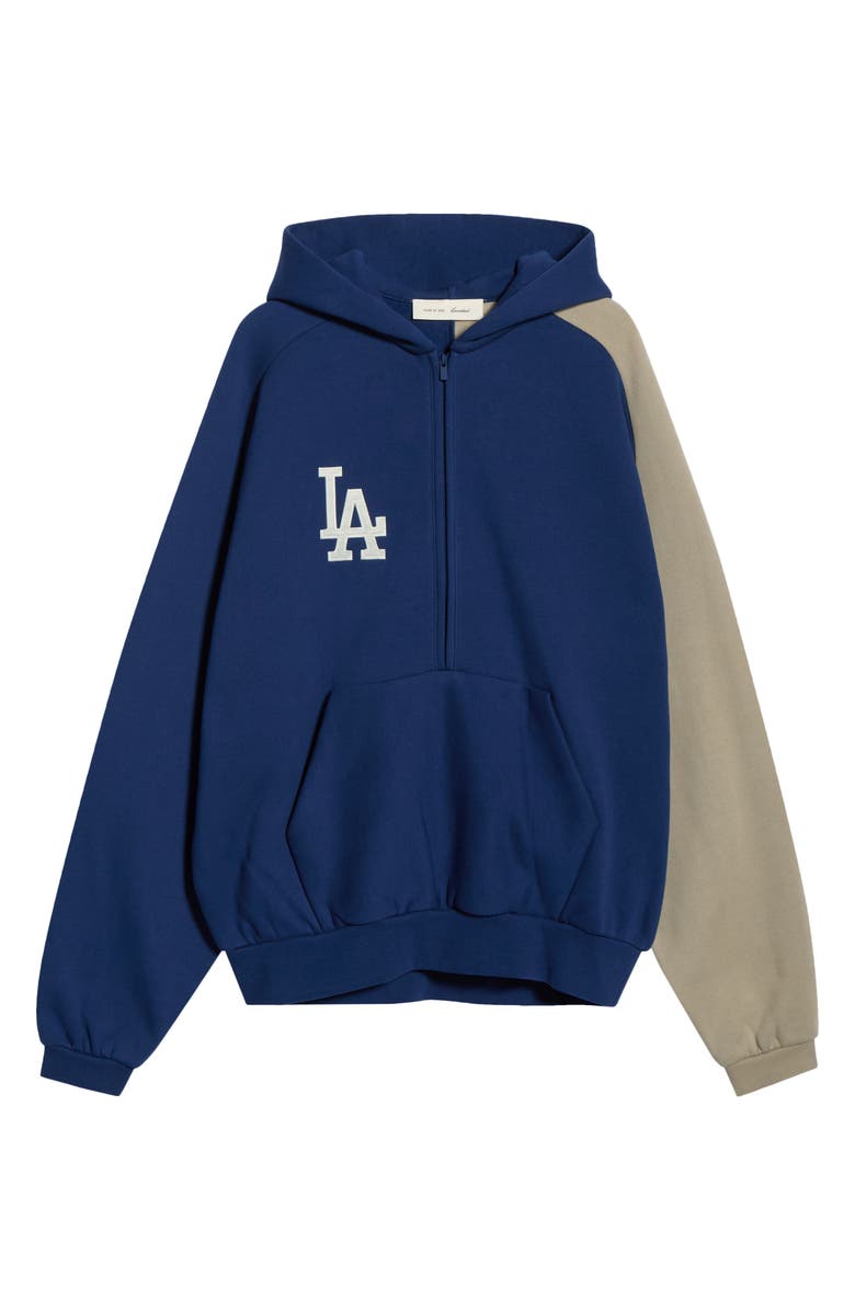 Fear of God Essentials x MLB LA Dodgers Cotton Blend Fleece Half Zip Hoodie, Main, color, Estate Blue/ Seal