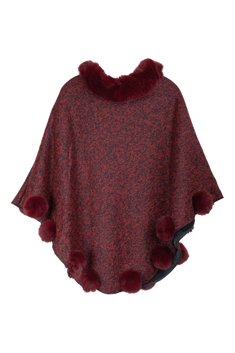 Posey Faux Fur Pompom Poncho, Alternate, color, RED