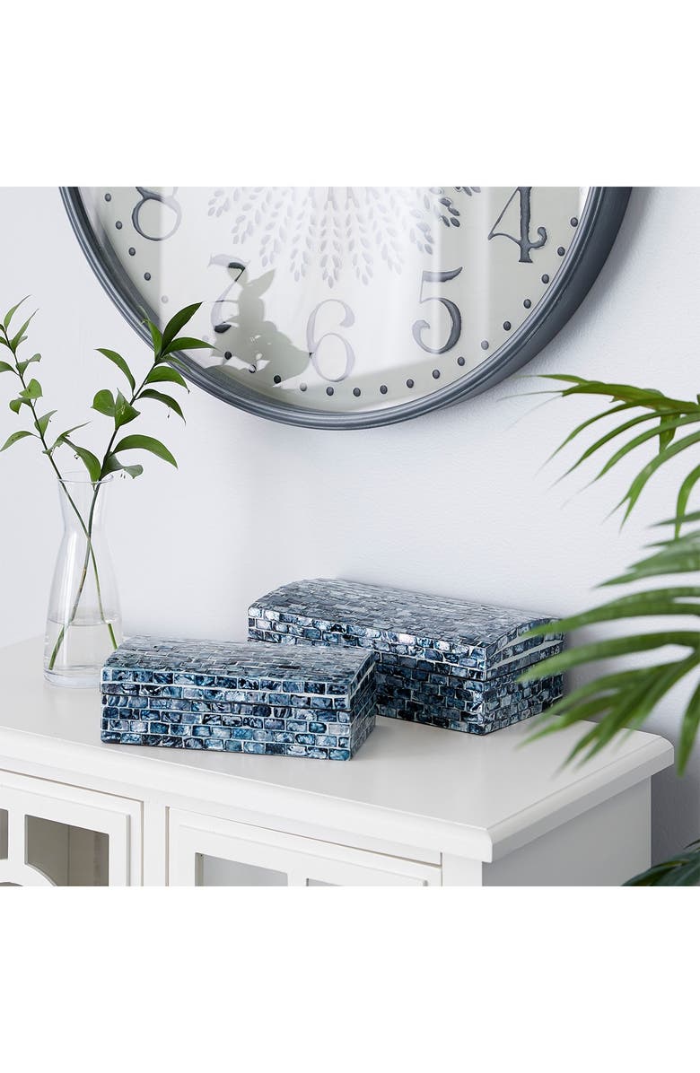 WILLOW ROW Blue Mother of Pearl Handmade Box with Hinged Lid - Set of 2, Alternate, color, Blue