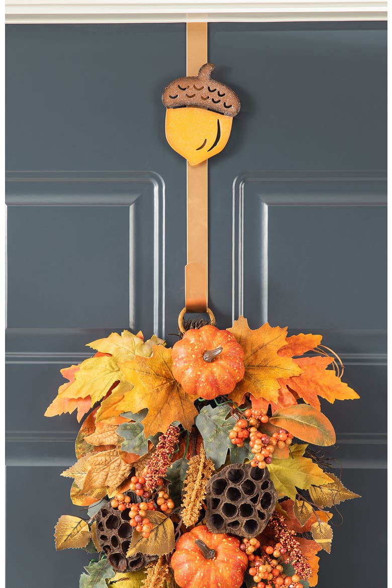 Set of 3 Fall Metal Glitter Wreath Hangers, Alternate, color, Orange
