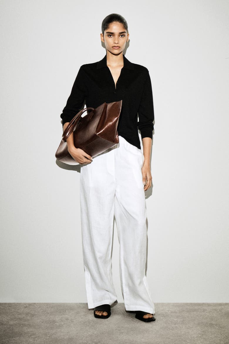 Elasticated Linen Barrel-Leg Pants, Main, color, WHITE