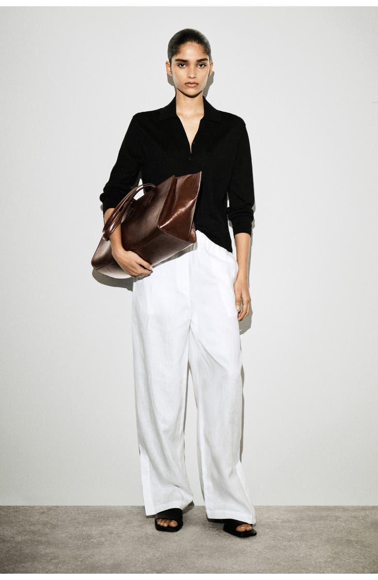 COS Elasticated Linen Barrel-Leg Pants, Main, color, White