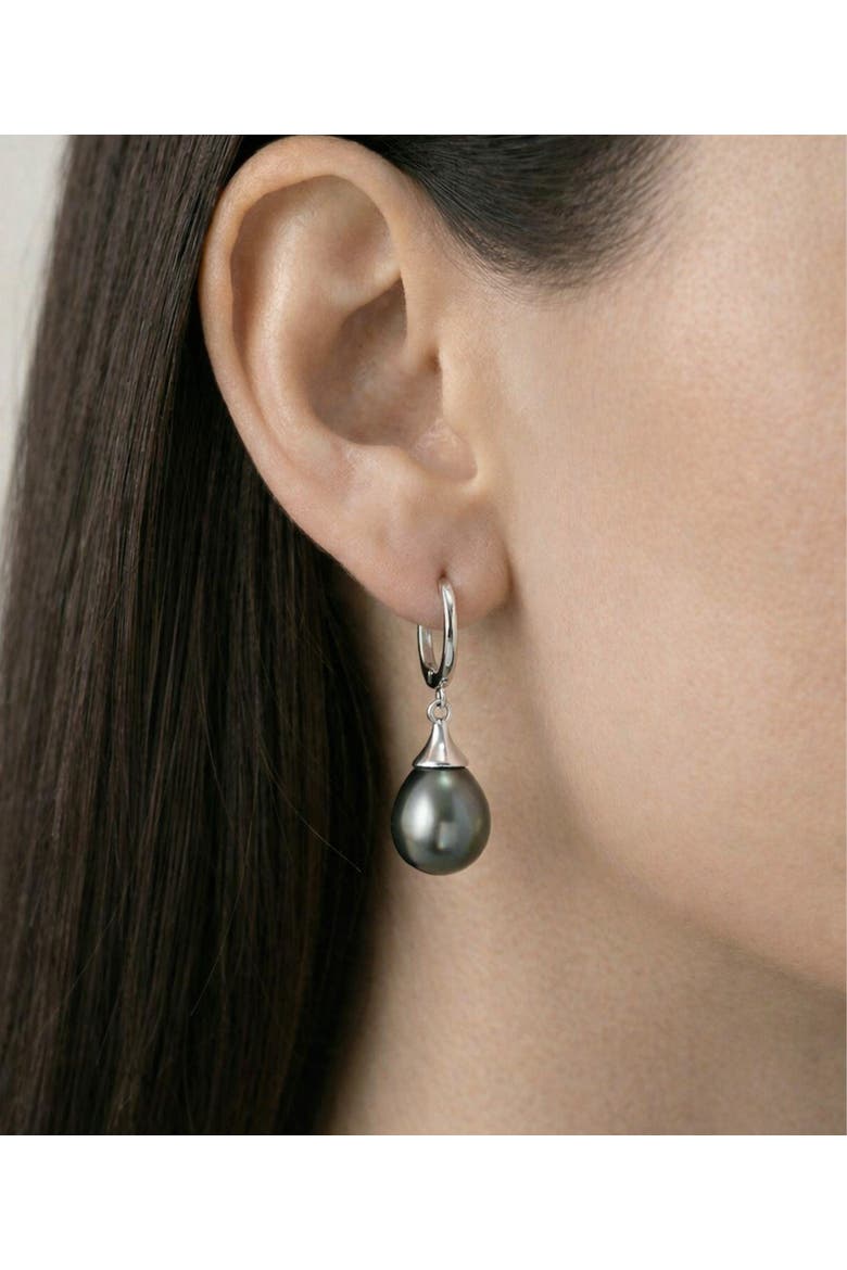 Silver Tahitian South Sea Teardrop Pearl Leverback Earrings, Alternate, color, Sterling Silver
