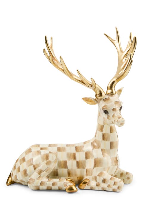 Mocha Check Resting Deer Decoration