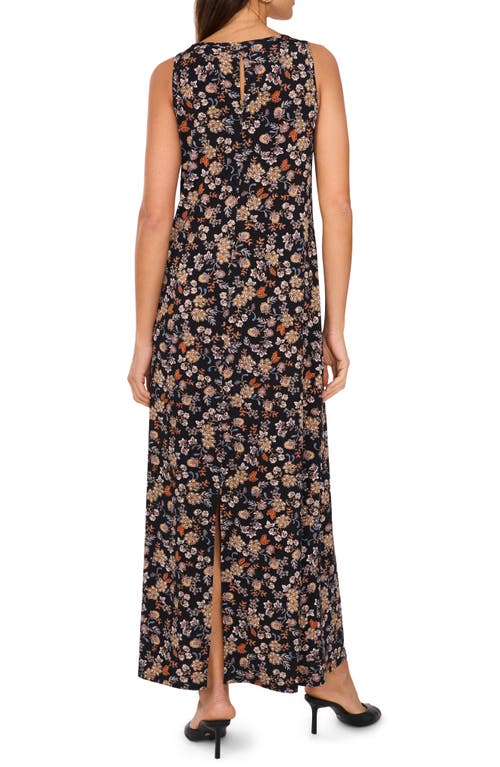Vince Camuto Floral Print Sleeveless Maxi Dress In Rich Black