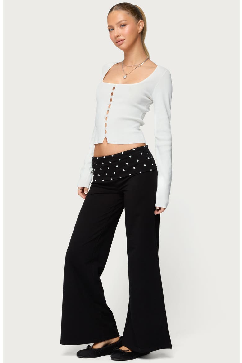 Reeva Polka Dot Foldover Pants, Alternate, color, BLACK