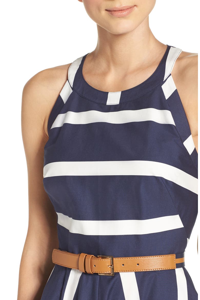 Stripe Fit & Flare Dress, Alternate, color, NAVY/ WHITE