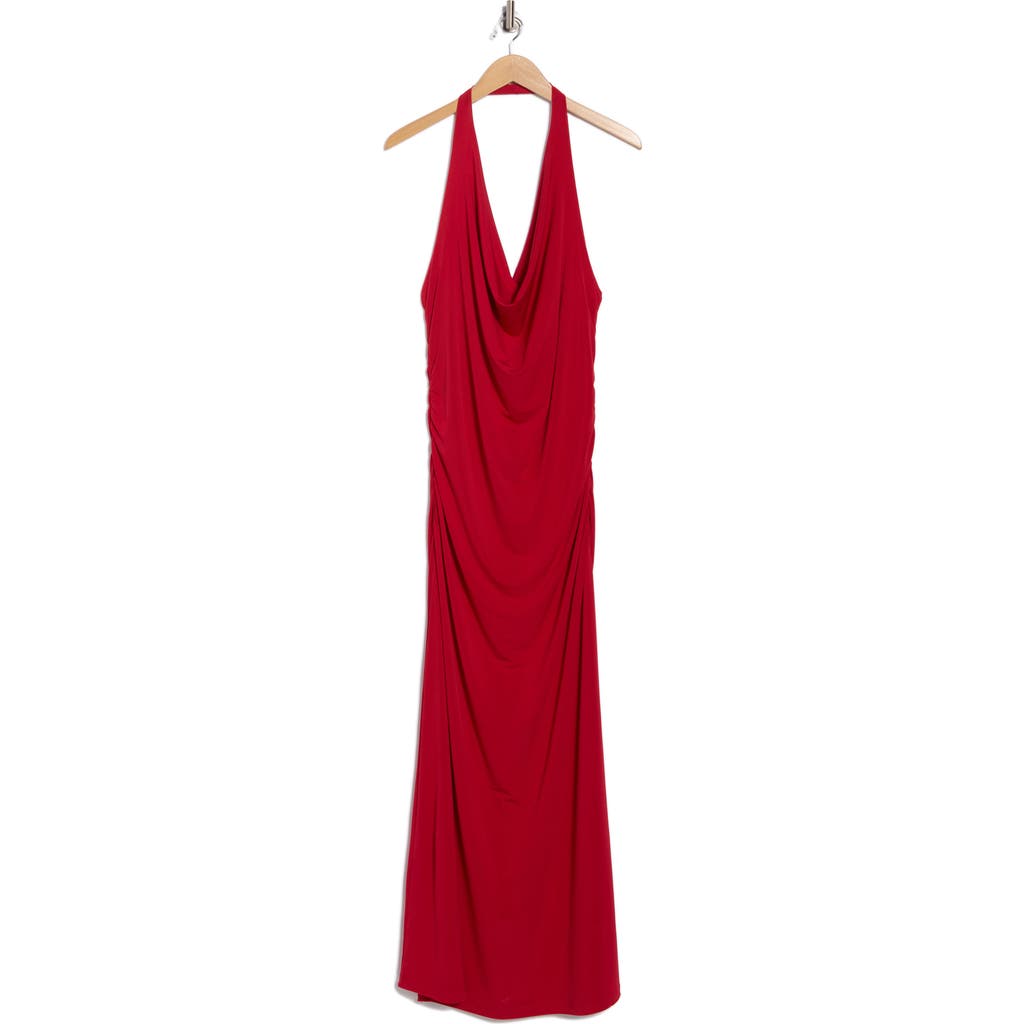 Renee C Ruched Back Halter Dress In Red