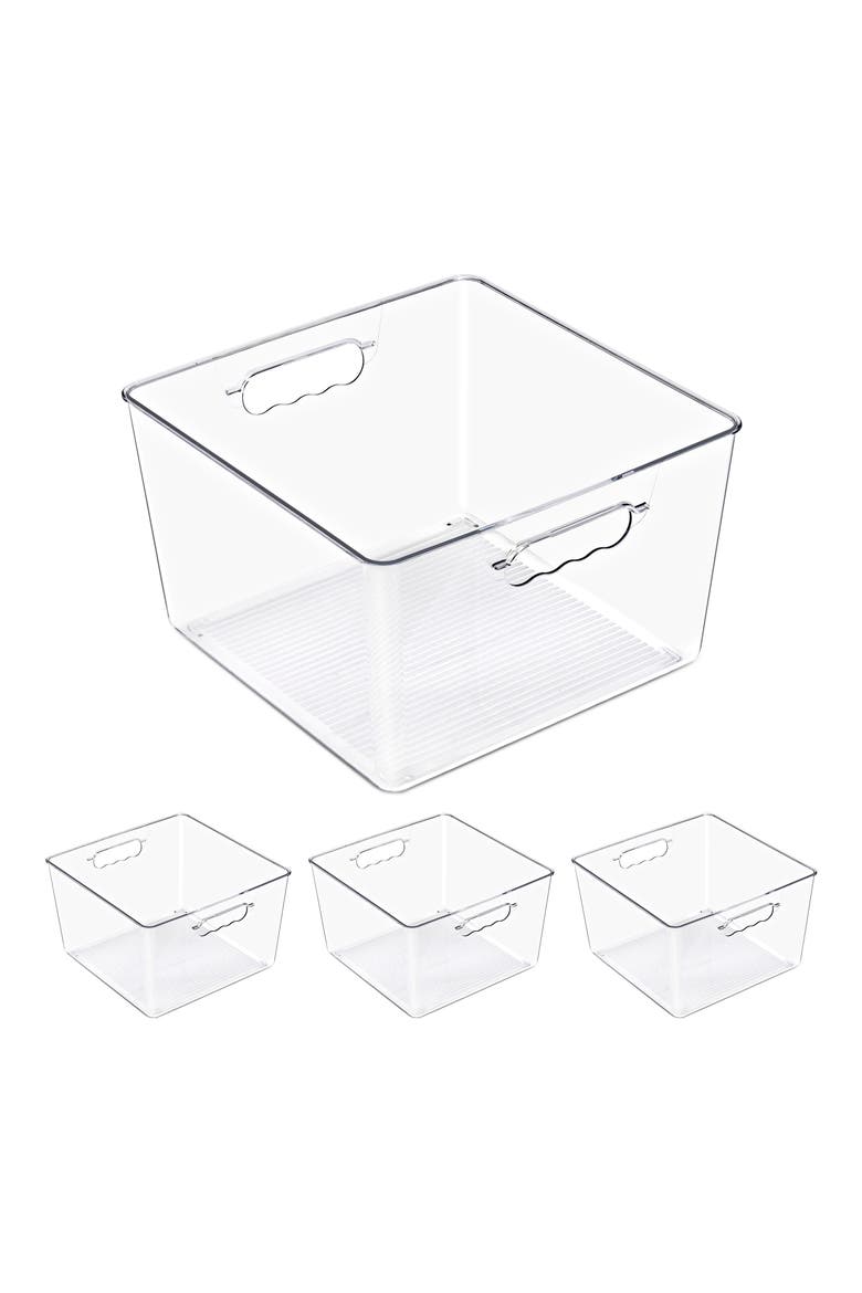 Set of 4 Large Square Stackable Storage Bins, Main, color, NO COLOR