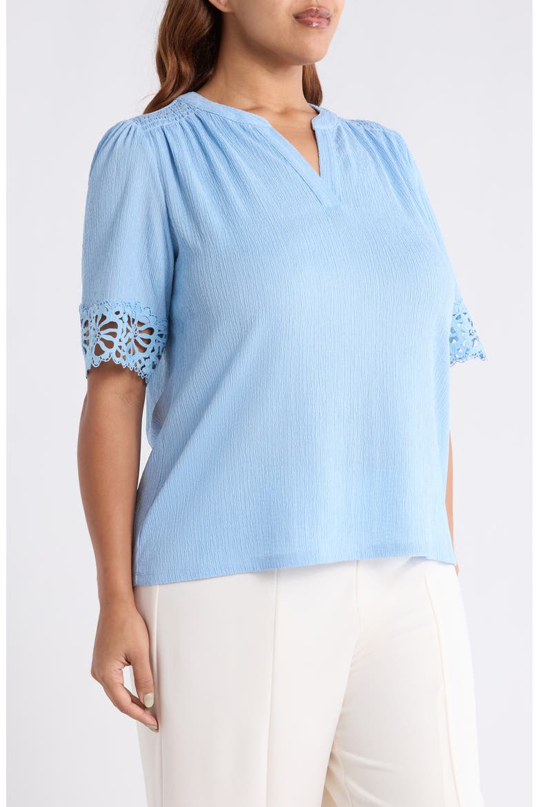 Crepe Lace Trim Top, Alternate, color, LAKESHORE