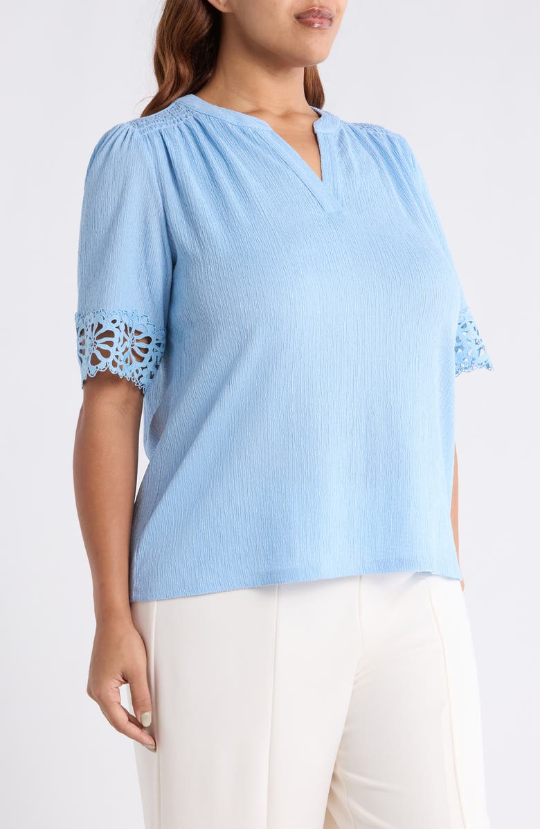 Anne Klein Crepe Lace Trim Top, Alternate, color, Lakeshore